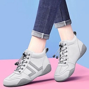 New High top comfortable leather ladies flat casual shoes breathable sneakers shoes