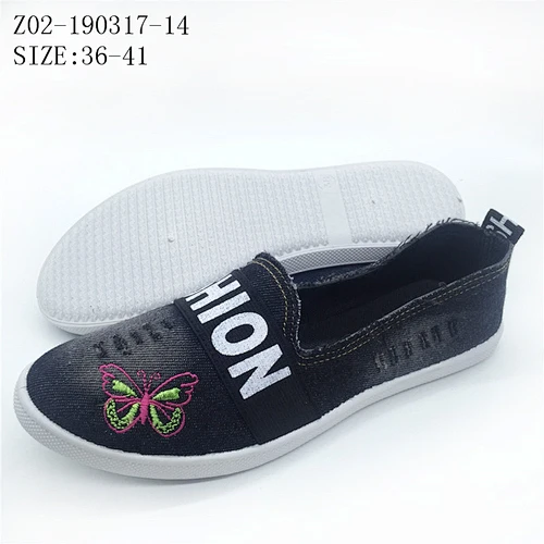Factory customize Latest design  fashion women slip on Casual injection flat canvas shoes