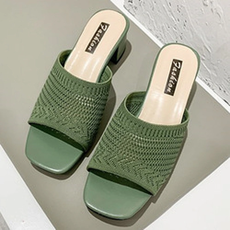 New Korean version women fly weave sandals outdoor chunky heels fashion slippers