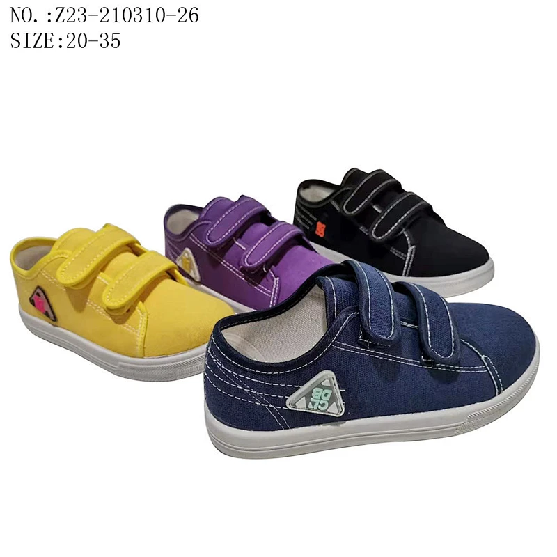 Factory OEM cheap Customize Colorful Fashion Design Children Injection School Shoes Students Canvas Shoes With Magic Tape