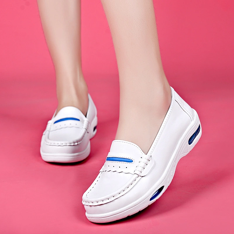 Lady Cow Leather Hospital Nurse Work Shoe Slip Resistant White Nursing Shoes