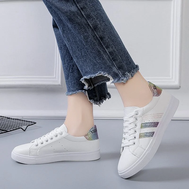 Women white shoes student shoes outdoor sport Sneaker shoes stock
