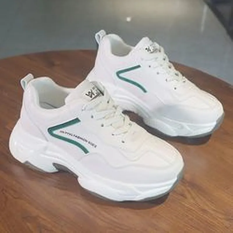 New fashion white women breathable sneakers shoes  thick soles running casual dad shoes