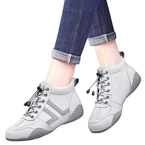 New High top comfortable leather ladies flat casual shoes breathable sneakers shoes