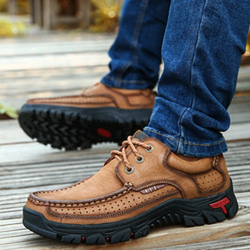 Men Casual Dress Shoes Genuine Leather Handmade Outdoor Shoes Large Size