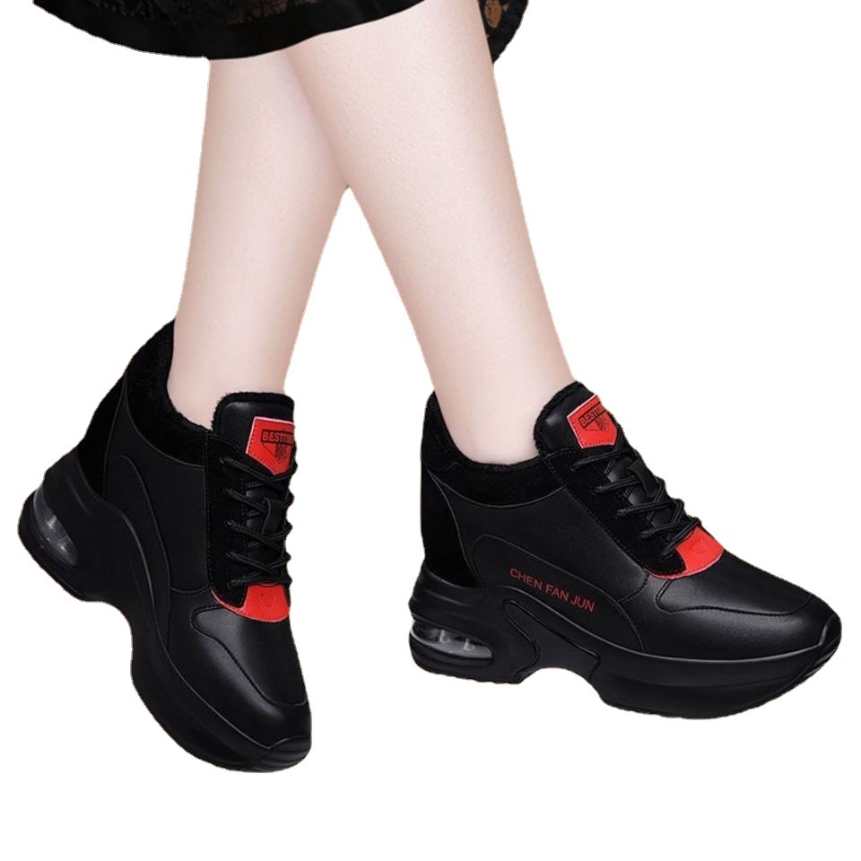 New winter increased women non-slip PU leather shoes soft sole warm sports casual dad shoes