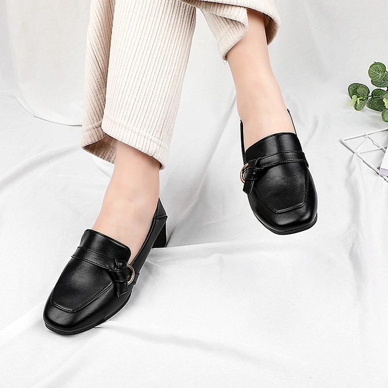 New custom thick sole women's casual work shoes all-match single leather loafers shoes