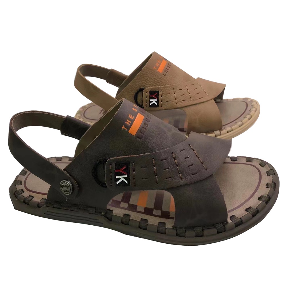 Latest design custom men casual shoes beach slippers slides leather sandals for summer