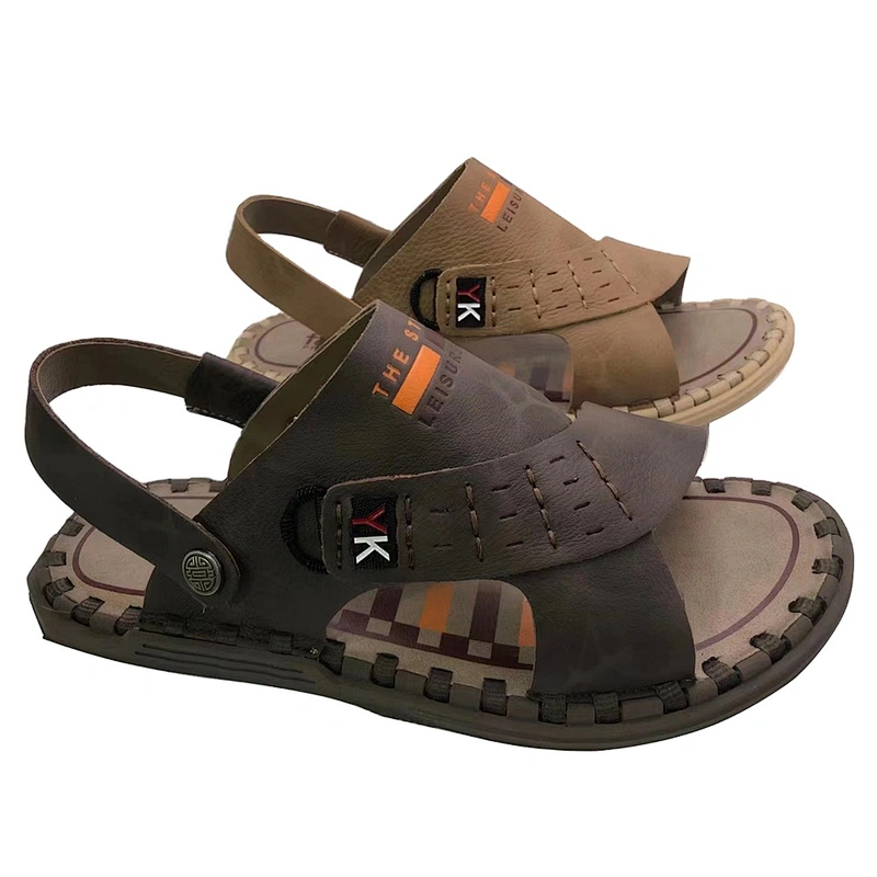 Latest design custom men casual shoes beach slippers slides leather sandals for summer