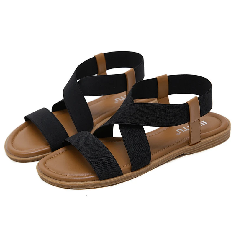 ladies sandal leisure flat sandals elastic strap thong sandal walking shoes