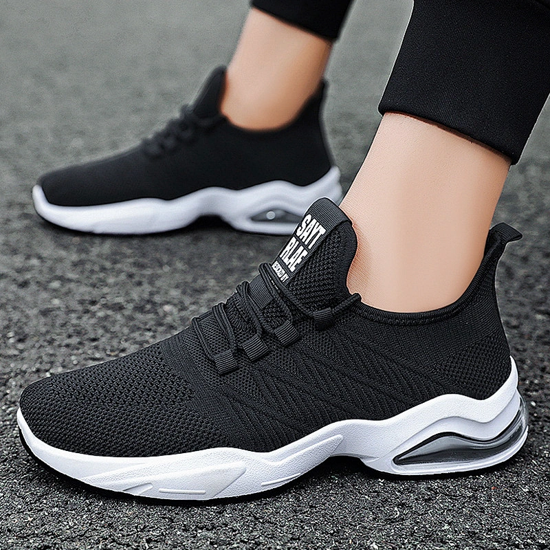 Men Lace up Woven Cushion Sport Shoes Casual Running Sneakers