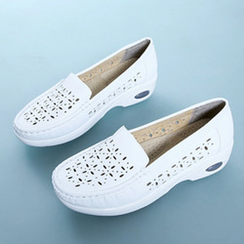 New Custom breathable women nurse shoes hollow non-slip casual leather loafers shoes