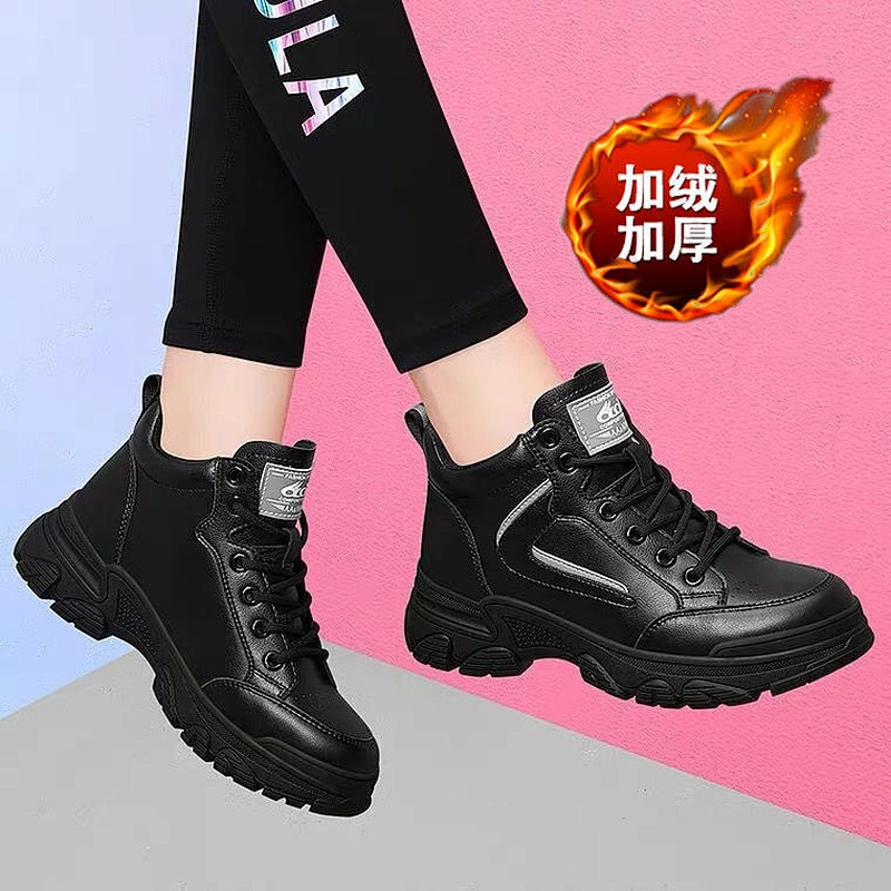 New High top thick soles women's sneakers velvet leather travel shoes sports casual shoes
