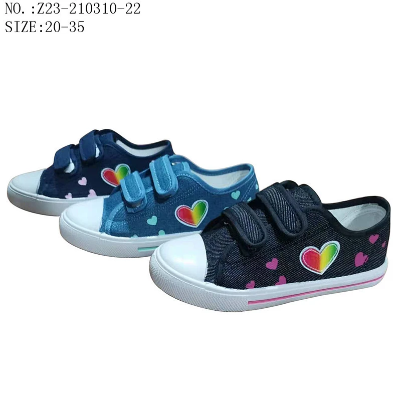 Factory OEM cheap Customize Colorful Fashion Design Children Injection School Shoes Students Canvas Shoes With Magic Tape