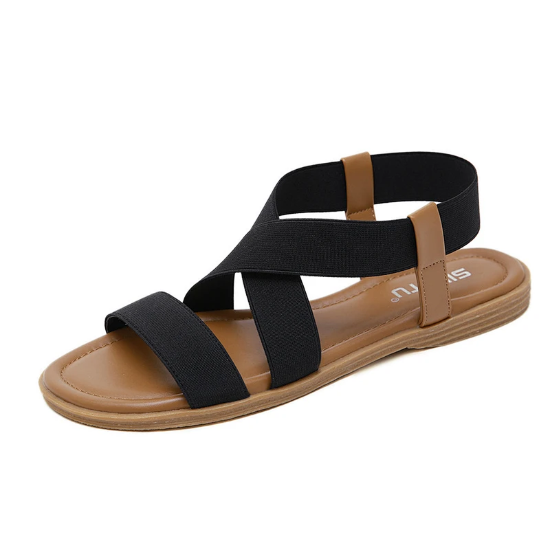 ladies sandal leisure flat sandals elastic strap thong sandal walking shoes