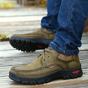 Men Casual Dress Shoes Genuine Leather Handmade Outdoor Shoes Large Size