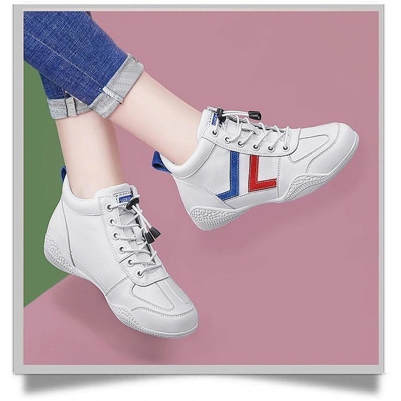 New High top comfortable leather ladies flat casual shoes breathable sneakers shoes