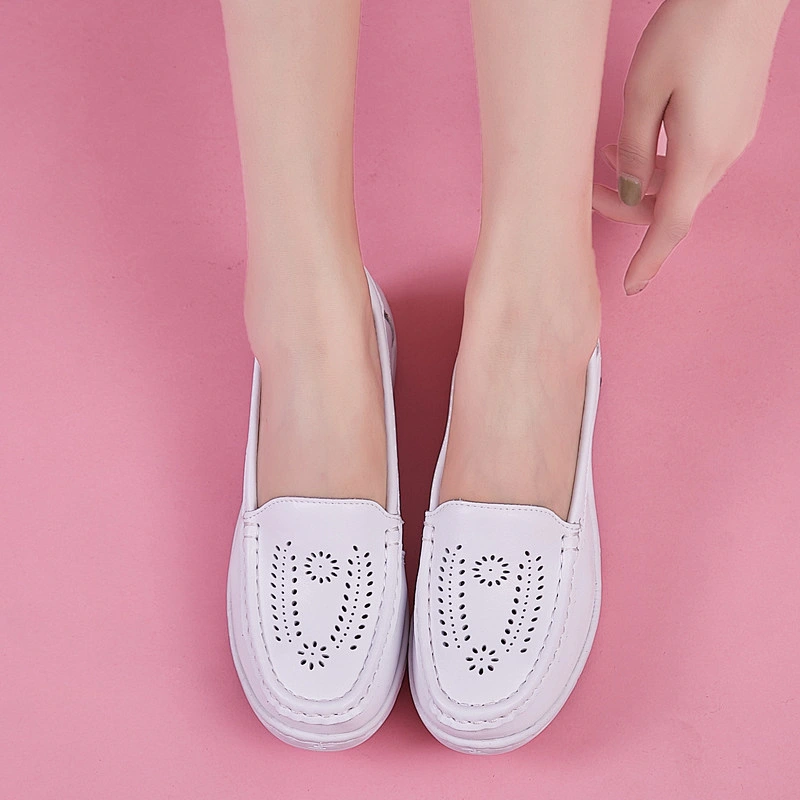 Women Comfortable Cow Leather Hospital Nurse Shoe Anti Slip White Nursing Shoes