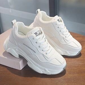New fashion white women breathable sneakers shoes  thick soles running casual dad shoes