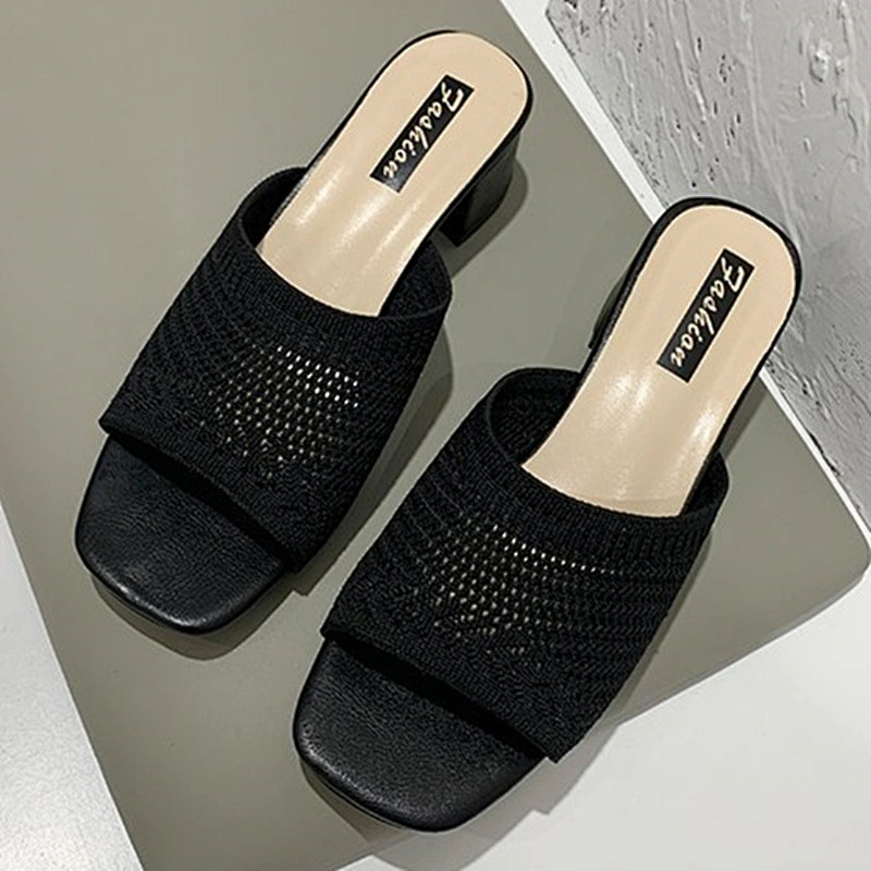 New Korean version women fly weave sandals outdoor chunky heels fashion slippers