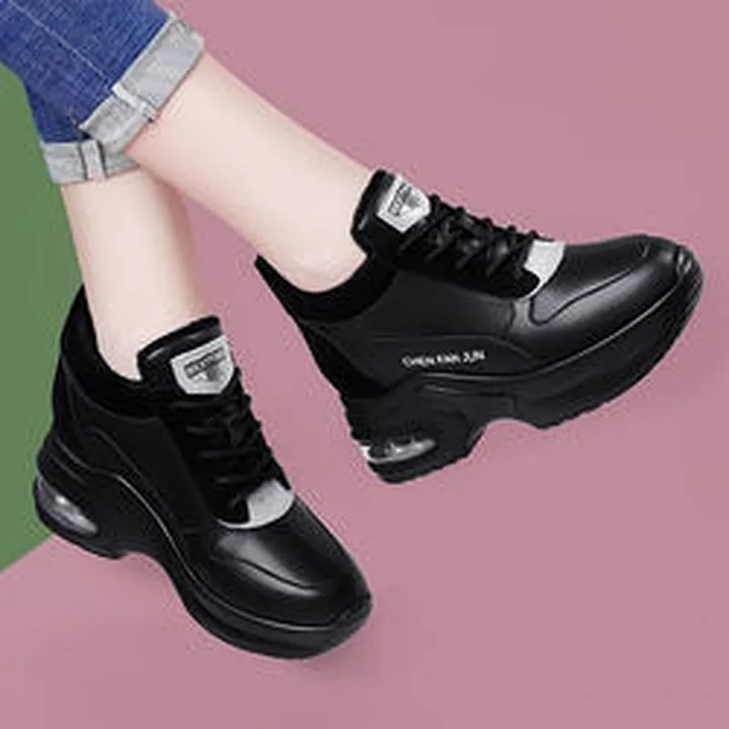 New winter increased women non-slip PU leather shoes soft sole warm sports casual dad shoes