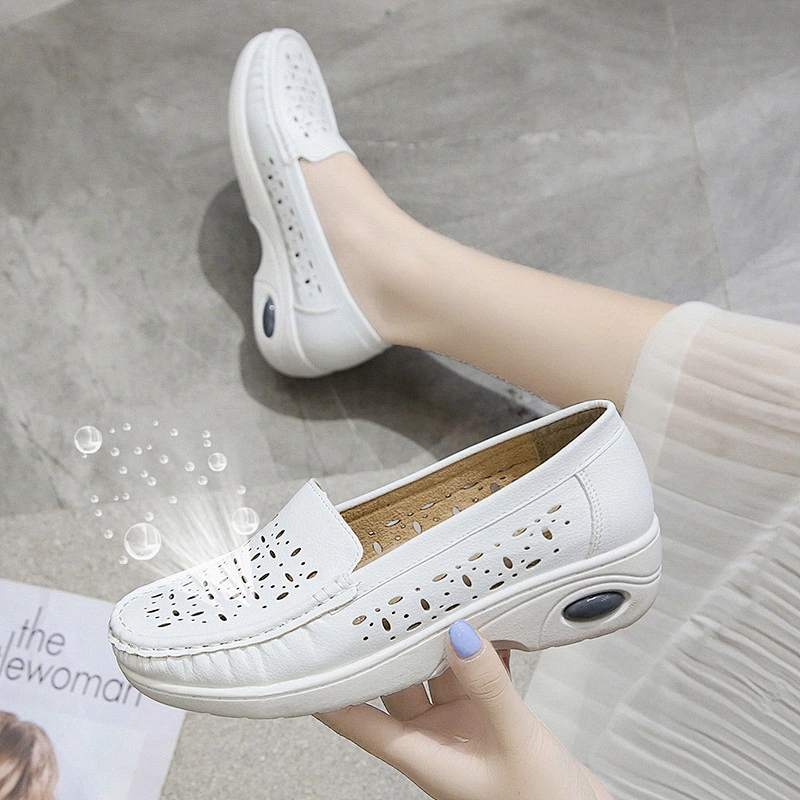 New Custom breathable women nurse shoes hollow non-slip casual leather loafers shoes