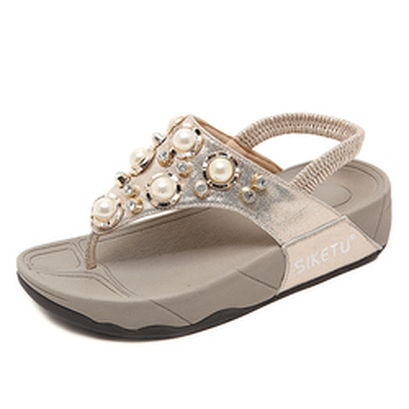 New Sandals Ladies Diamond Beaded lightweight women Wedge Sandals