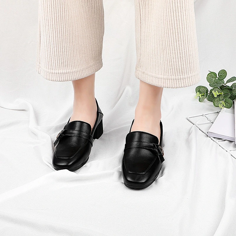 New custom thick sole women's casual work shoes all-match single leather loafers shoes