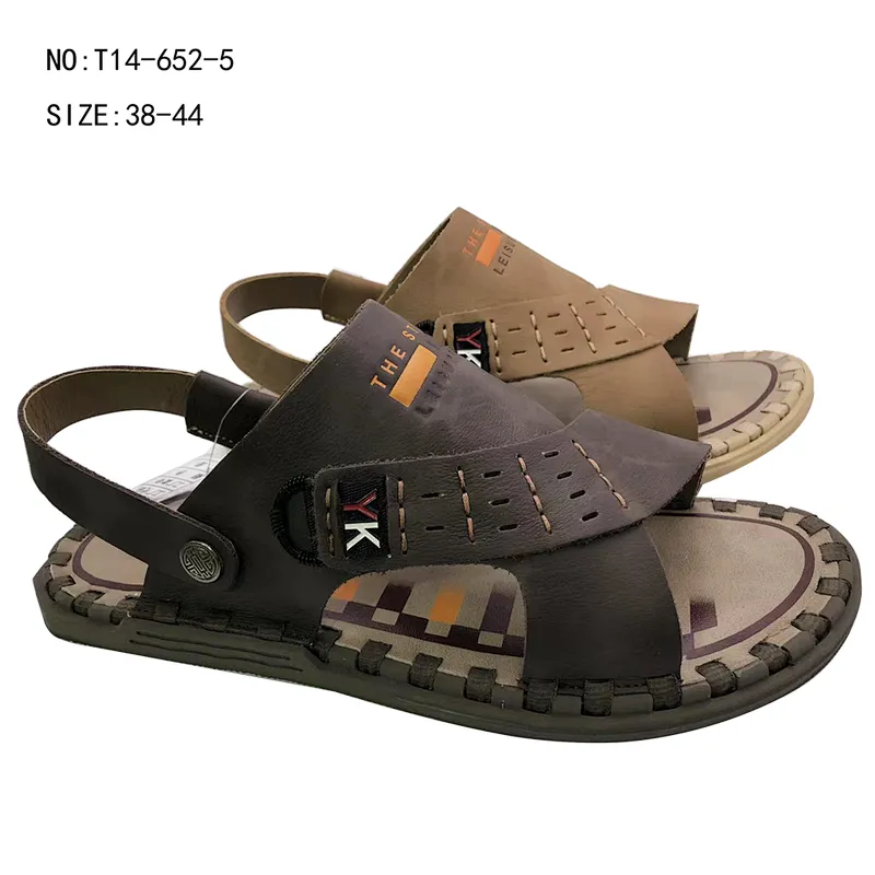 Latest design custom men casual shoes beach slippers slides leather sandals for summer
