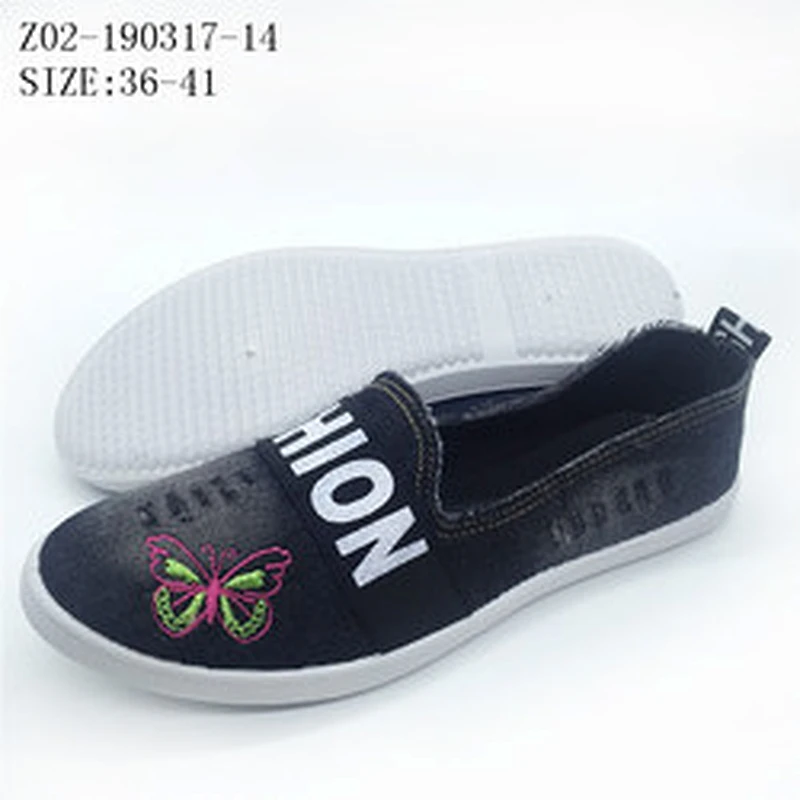 Factory customize Latest design  fashion women slip on Casual injection flat canvas shoes