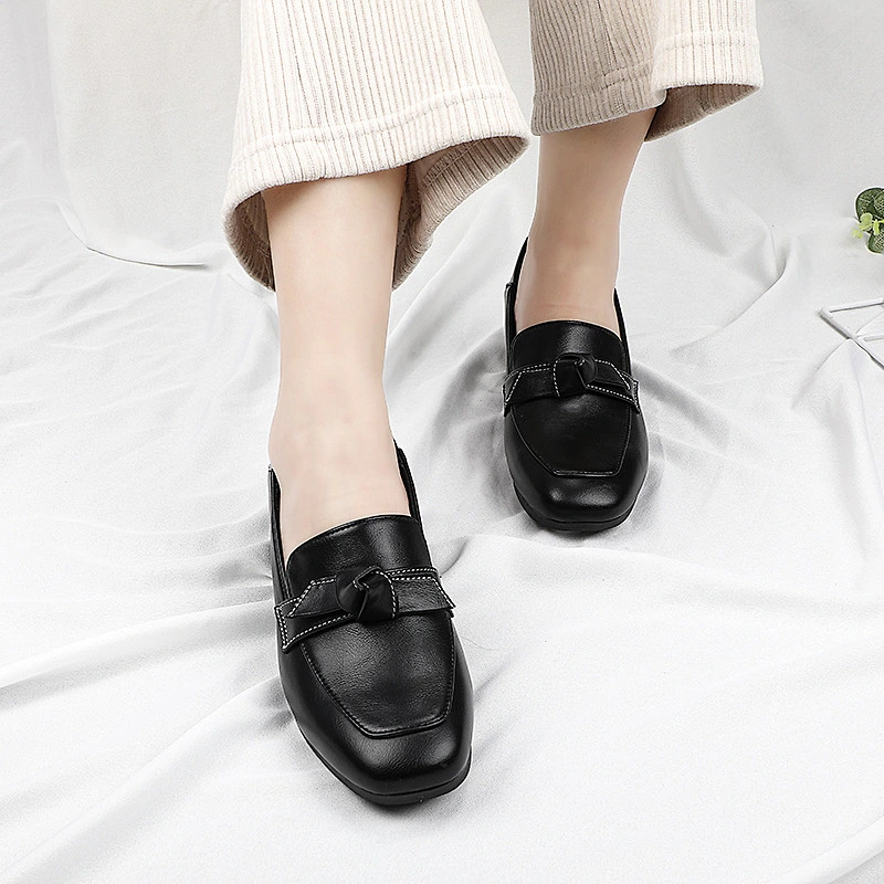 New thick British style Custom women single leather shoes all-match retro casual loafers shoes
