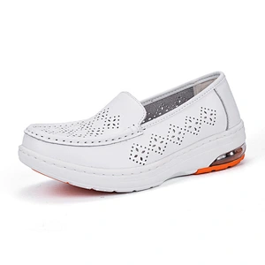 Cow Leather Hospital Nurse Shoe Anti Slip Loafer White Nursing Shoes