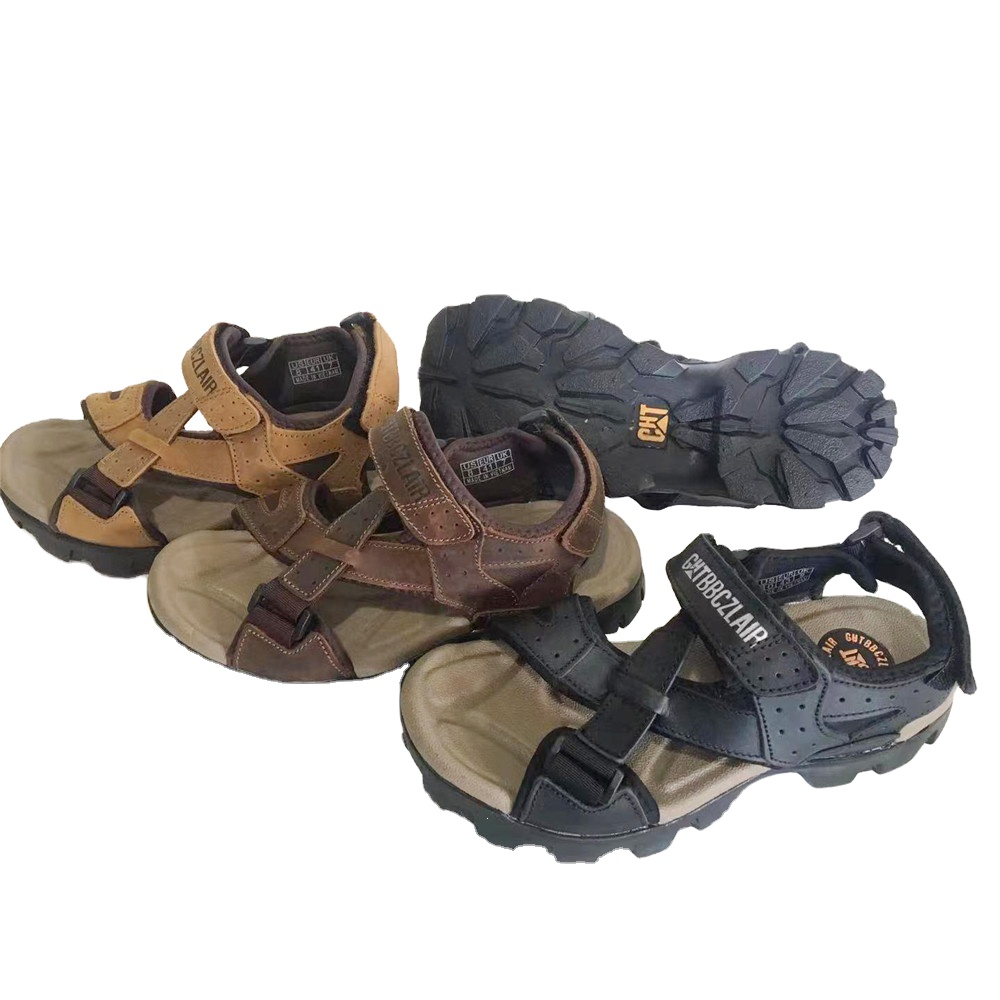 Factory OEM Latest Style Fashion Men Cross Strap Outdoor Slippers Leather Beach Sandals