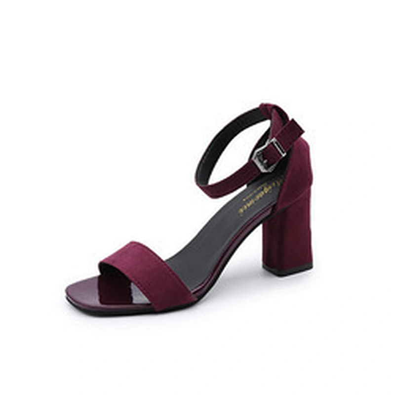 New chunky heels black women student sandals open toe one-line buckle Roman sandals