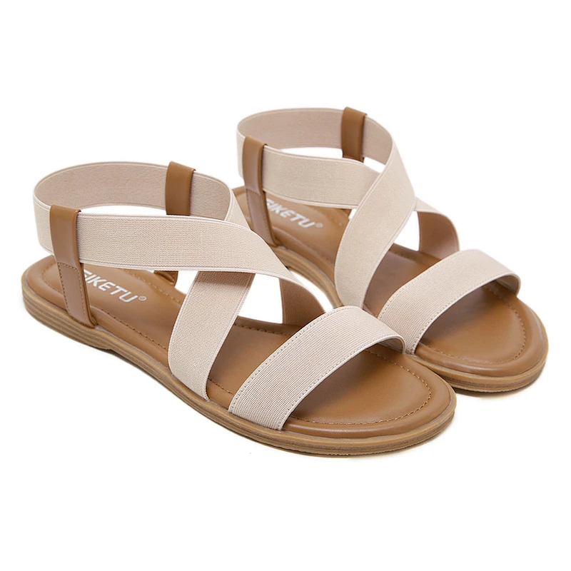 ladies sandal leisure flat sandals elastic strap thong sandal walking shoes