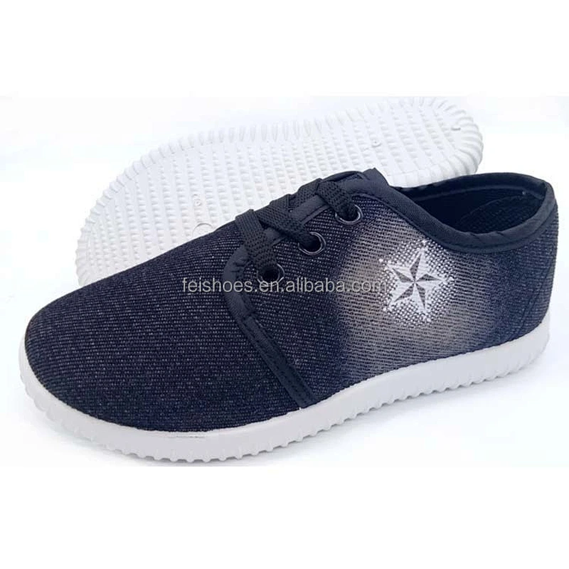 Children footwear china kids school blue black jeans canvas shoes