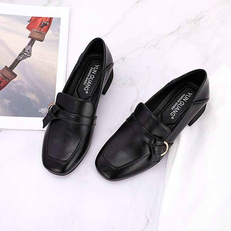 New custom thick sole women's casual work shoes all-match single leather loafers shoes