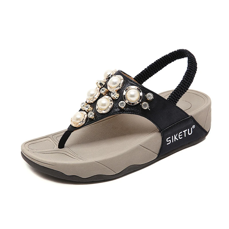 New Sandals Ladies Diamond Beaded lightweight women Wedge Sandals
