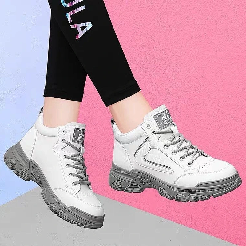 New High top thick soles women's sneakers velvet leather travel shoes sports casual shoes
