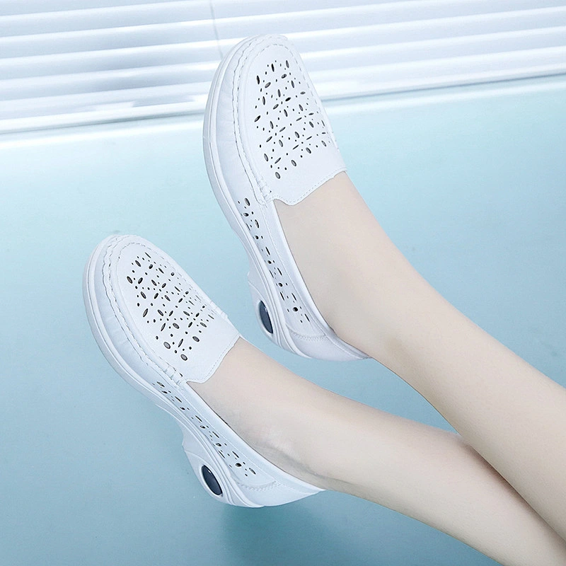 New Custom breathable women nurse shoes hollow non-slip casual leather loafers shoes