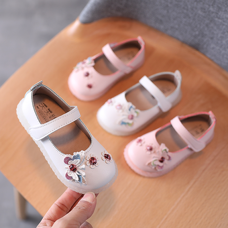 Cute casual girl princess shoes baby single leather shoes with flower