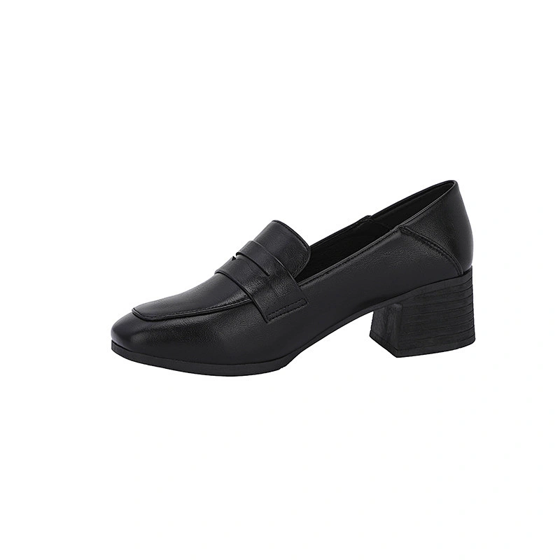New Custom fashion women work single shoes chunky heels retro casual leather loafers shoes