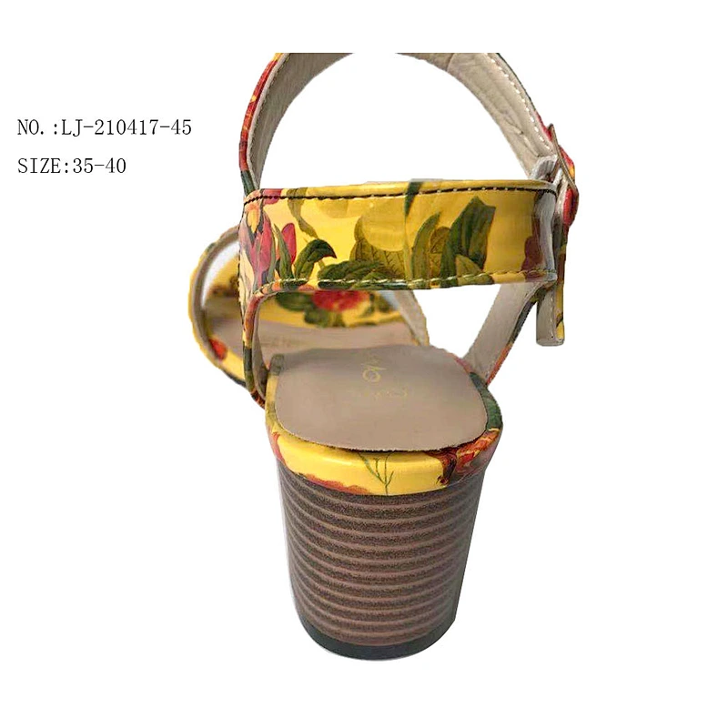Factory OEM New design Women flower print Ankle Strap Design wedges sandals Chunky heels sandals