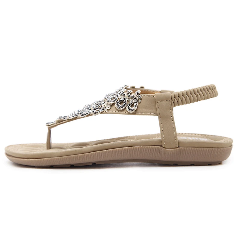 Large size lady leather sandals hardwearing glitter crystal anti-slip women sandals
