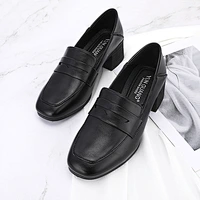 New Custom fashion women work single shoes chunky heels retro casual leather loafers shoes