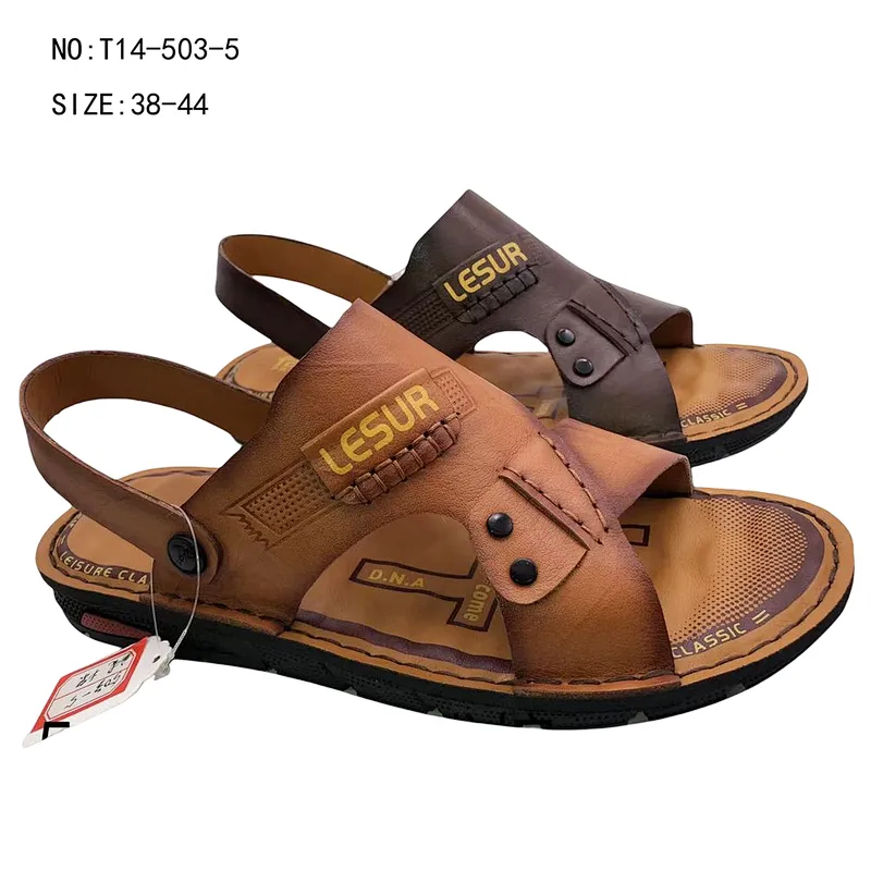 Custom Men Casual Open Toe Slip On Sandals Genuine Leather Upper Outdoor Slide Sandal