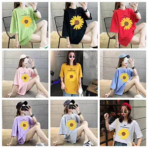 Mix color mix design Women Medium Length Daisy T-Shirt Stock for Summer