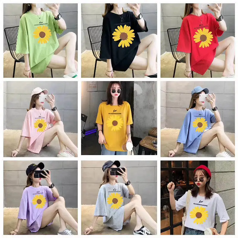 Mix color mix design Women Medium Length Daisy T-Shirt Stock for Summer