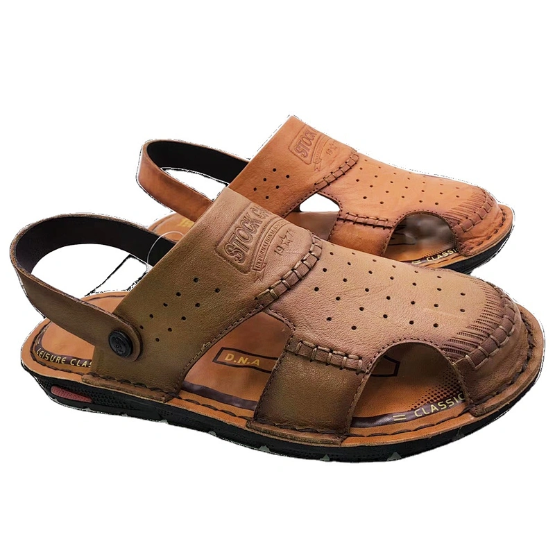 Closed Toe Outdoor men Water Casual slide slippers pure Leather beach Sandals
