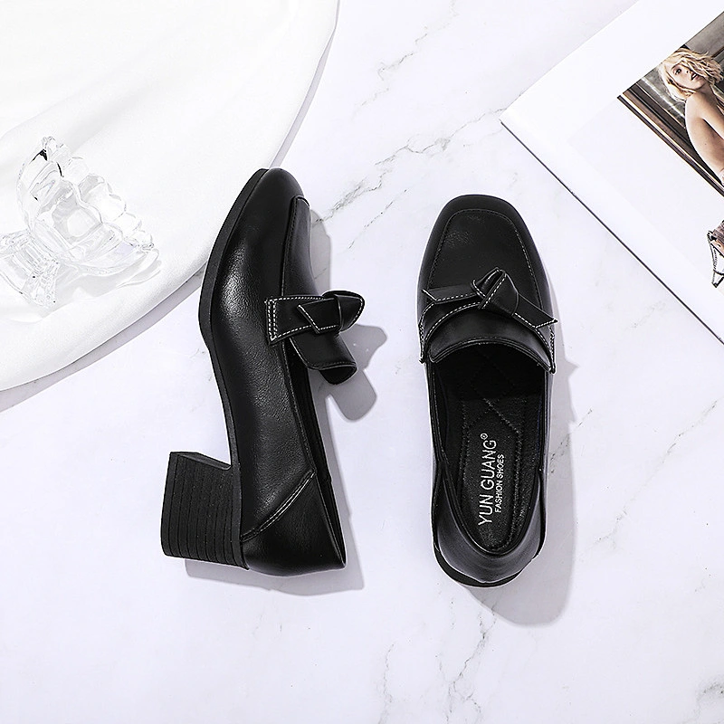New thick British style Custom women single leather shoes all-match retro casual loafers shoes